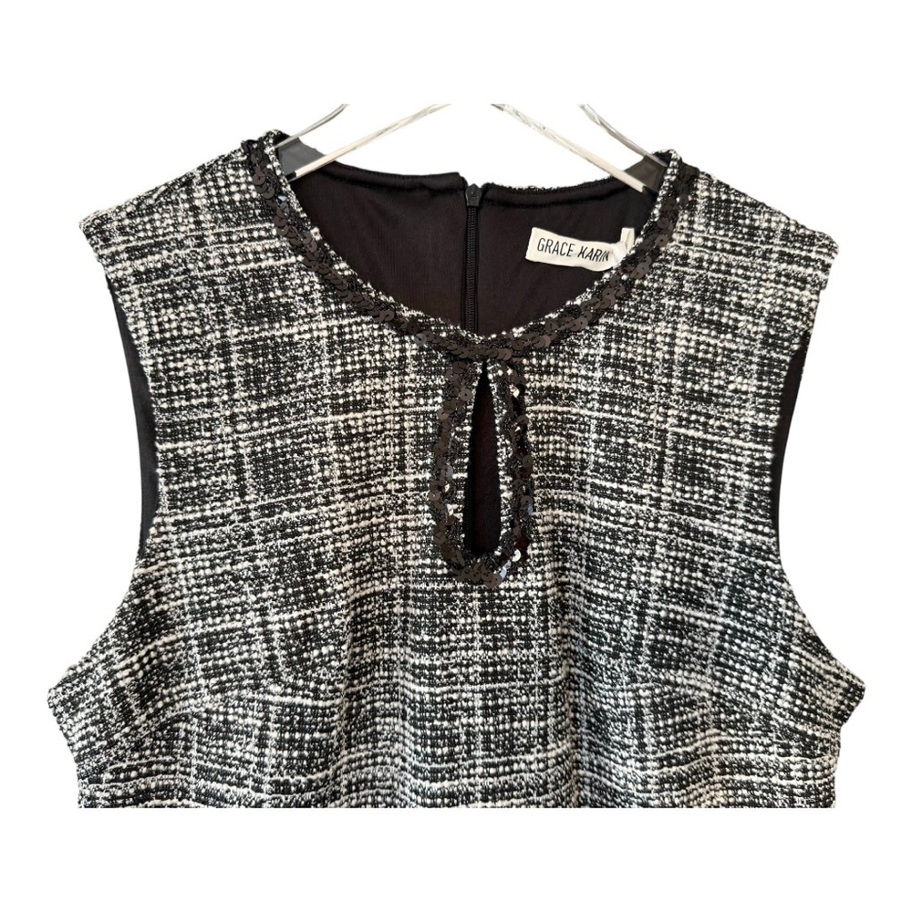 NWT Women's Grace Karin Tweed Dress Black/White Size M Sleeveless Keyhole Neck - Picture 3 of 16